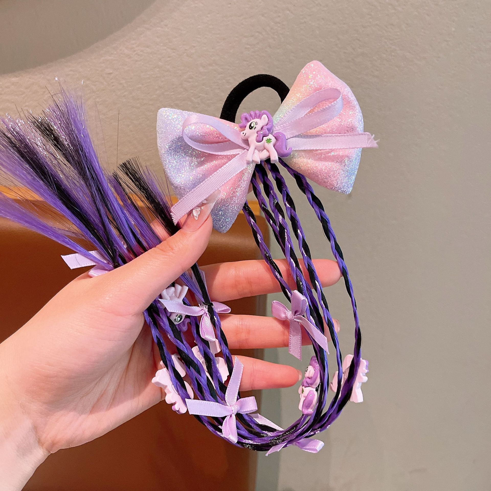 36# Trenzas de cola de caballo negras y moradas - Individuales
