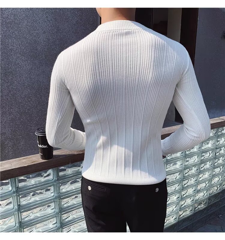 Men's British Style Slim Fit Turtleneck Sweater Korean Style Knitwear Casual Striped Base Layer Autumn New Versatile_viptrois.com