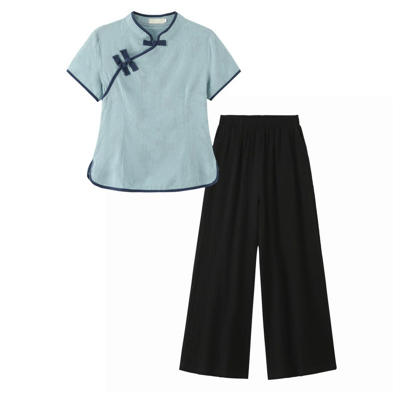 Летний ретро китайский стиль, улучшенный хлопок и лен, чайный костюм дзен для женщин, костюм Тан, топ с короткими рукавами в этническом стиле, женский костюм