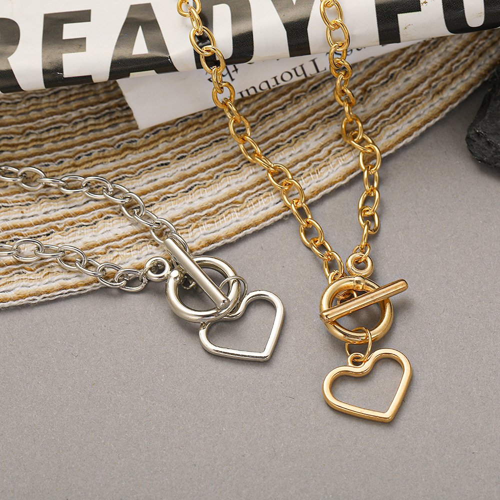 new heart pendent OT buckle alloy thick clavicle chain