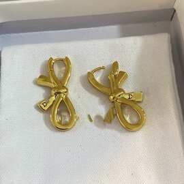 图片百分之百对实物d家耳钉26新款蝴蝶结复古vintage气质耳钉女甜
