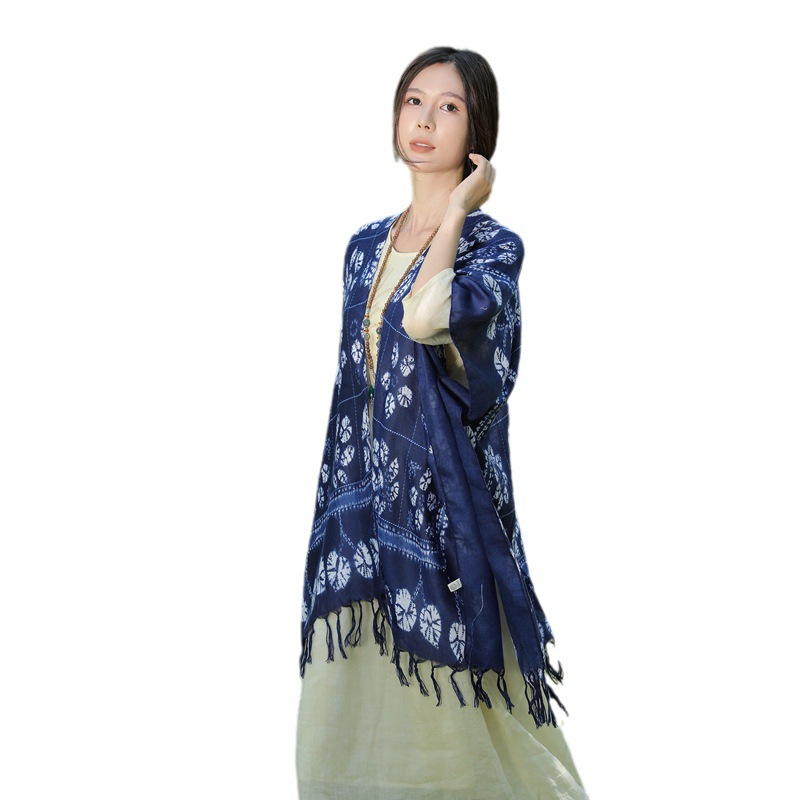 Estilo étnico retro artístico tie-teñido bufanda verano viaje Delgado cardigan protector solar Toalla de playa desgaste exterior chal decorativo