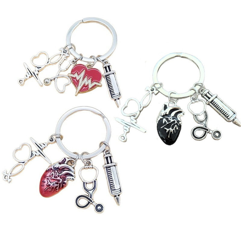 European and American Cross-Border Nurse Medical Tools Syringe Stethoscope Alloy Pendant Heart Electrocardiogram Keychain Accessory European and American Cross-Border Nurse Medical Tools Syringe Stethoscope Alloy Pendant Heart Electrocardiogram Keychain Accessory
