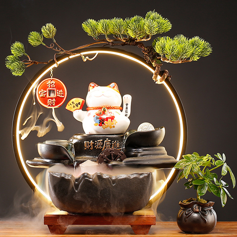Creative Lucky Cat Flowing Water Ornaments To Generate Wealth For Home Office Cashier Shop Front Desk Decoration Opening Gifts