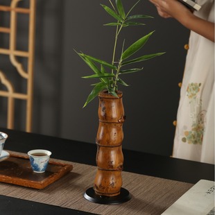 Chinese Lacquer Buddha's Belly Bamboo Flower Vessel Flower-arranging Ware Wrought Iron Hydroponic Bamboo Vase Flower Pot Zen Decoration