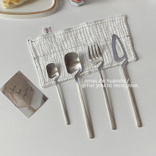 ins韩风小众勺子叉勺套装可悬挂边刀叉勺304不锈钢甜品蛋糕水果叉