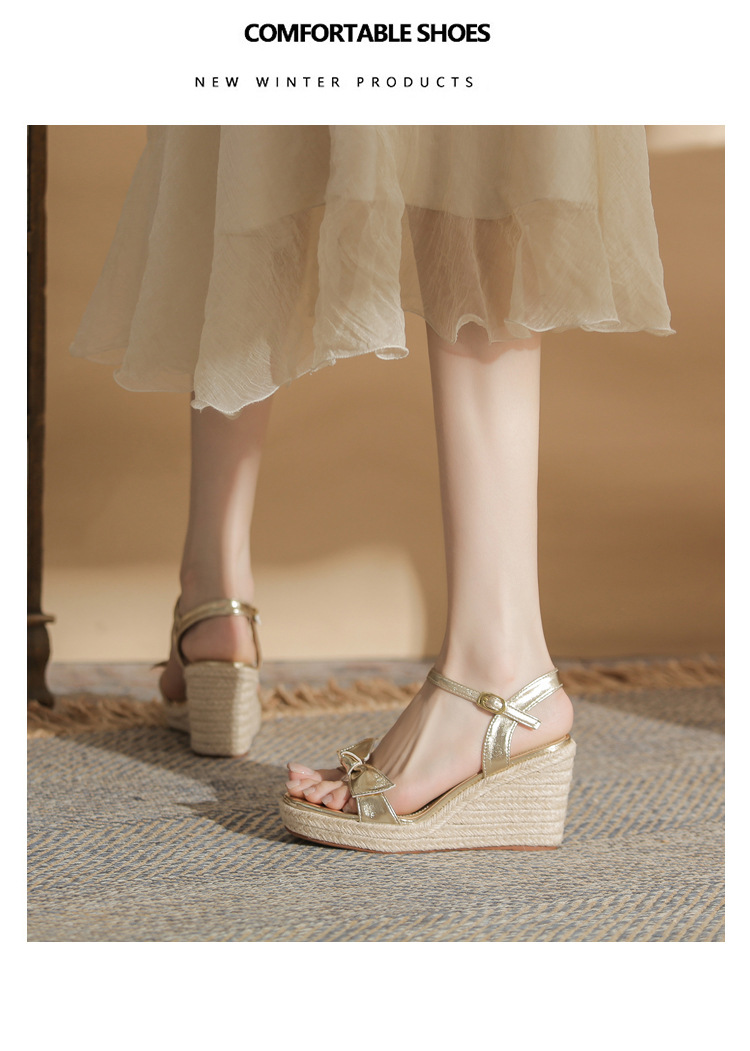 Sandal cao gót nữ hở mũi đế xuồng bện thừng gót 9 cm — màu vàng chi tiết 18