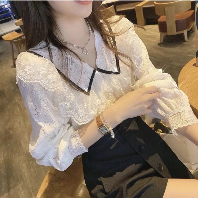 Lace shirt By age Lotus leaf jacket 2022 Spring new pattern Korean Edition Versatile fashion Easy Show thin On behalf of