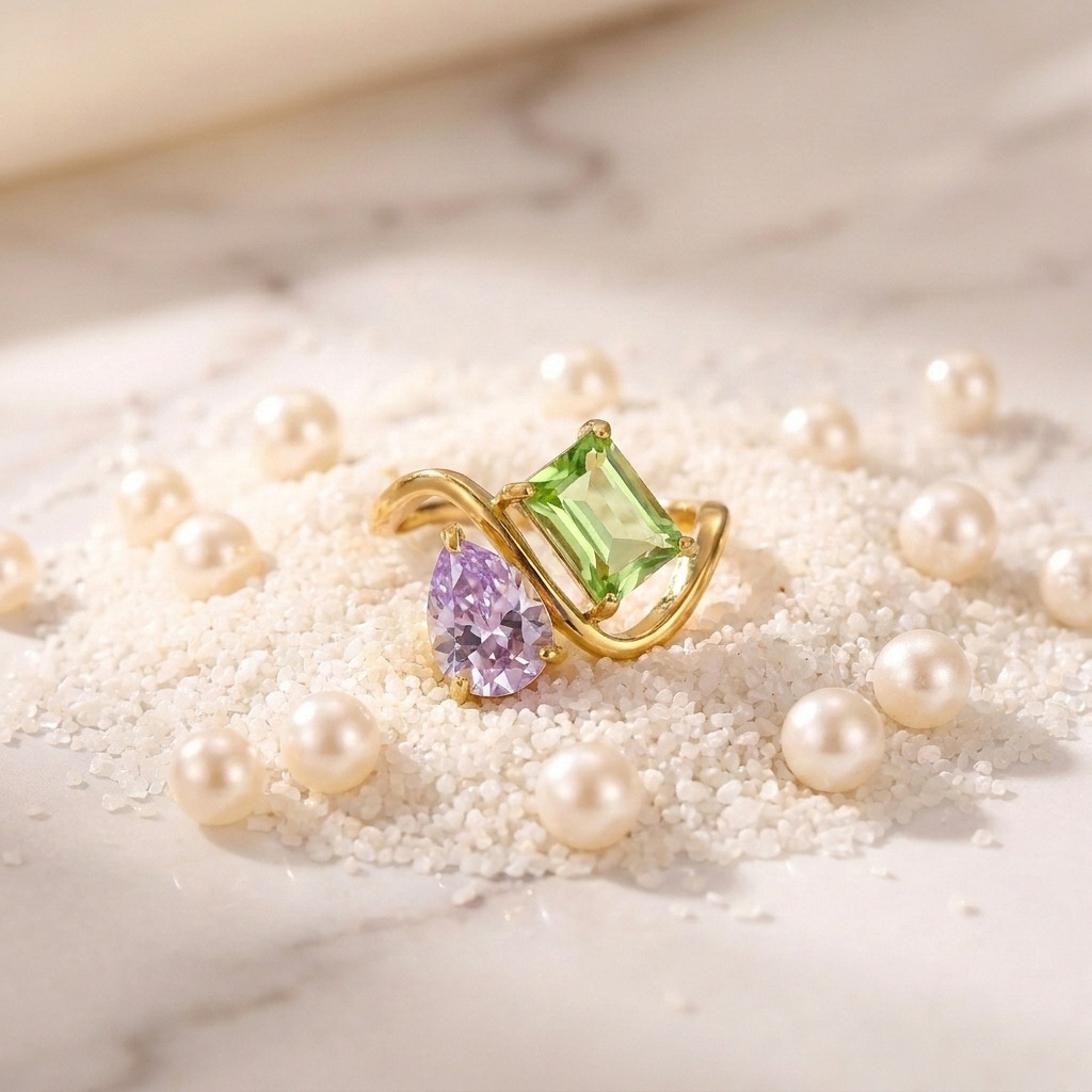 12 Birthstone Ring Replaceable Colored Gemstone Ring Luxury Titanium Steel Gold Plated Ring Women