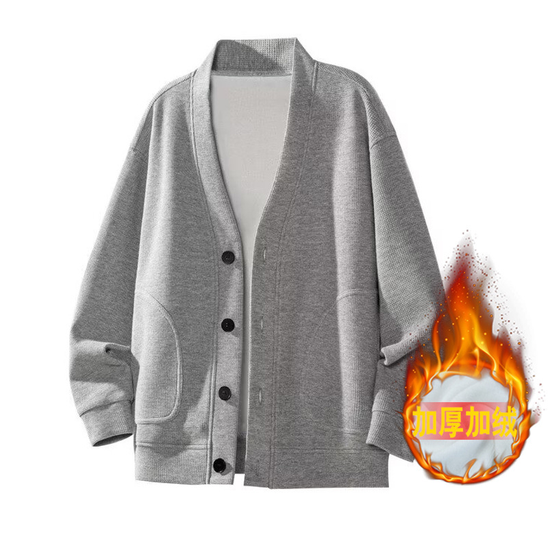 Cardigan de cuello en V chaqueta waffle suéter hombre delgado más veludo engrosado otoño invierno perezoso fábrica transfronteriza superior al por mayor