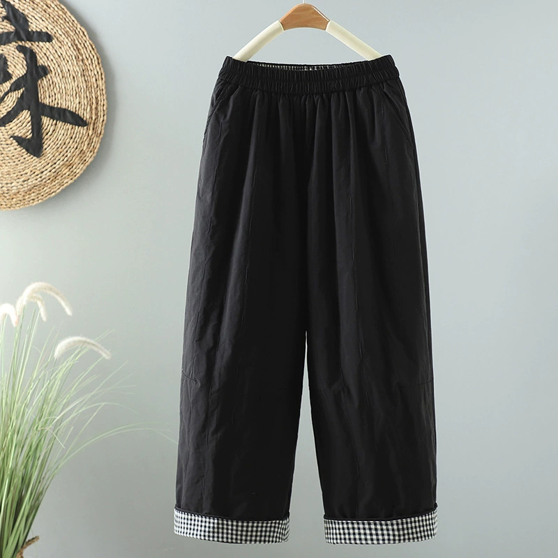 Quilted winter casual trousers, Korean style, solid colors, warm padded, sizes M–2XL