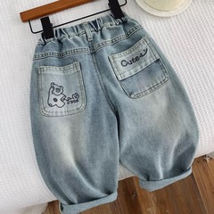 子供用ソフトジーンズ、ゆったりバージョン、小中型子供用春秋女の子カジュアルパンツ、男の子服、韓国風ベビーズボン