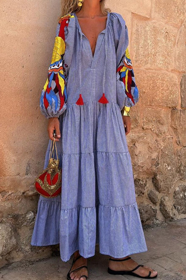 v neck long sleeve swing dress Linen Wrap Dress with Pockets V-Neck Long Sleeve Maxi Dress Elegant Dress Linen Swing Dress Romantic Dress Summer Fall Dress Custom Dress