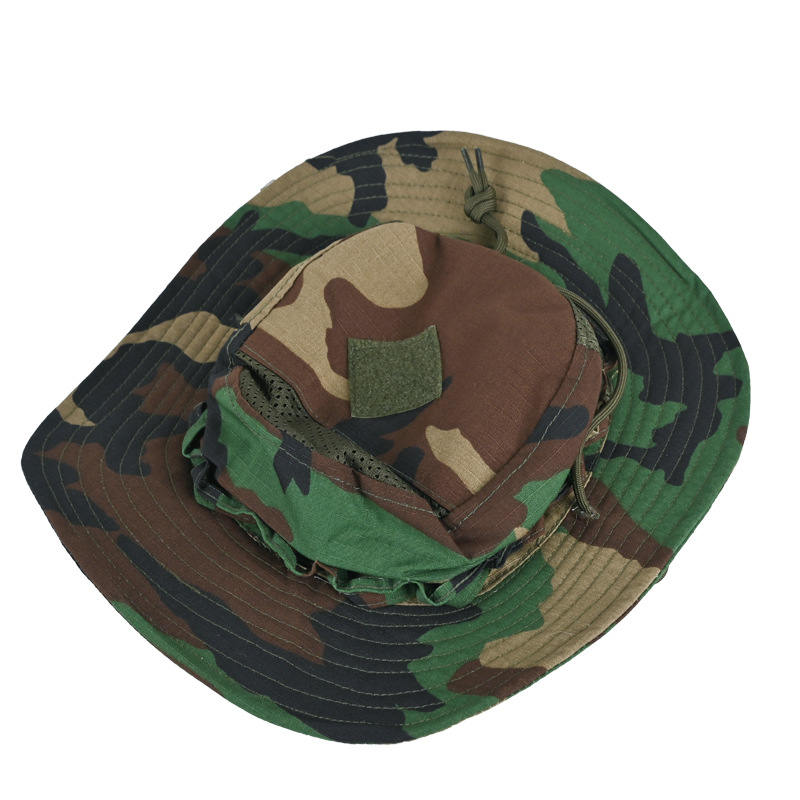 Nuevo sombrero de camuflaje transfronterizo al aire libre táctico militar de pesca de borde redondo sombrero de pescador de sombrero de sombrero de escalera de montaña de protección solar