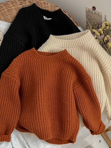 Children's Spring and Autumn Sweater  Korean Style Kids Autumn Round Neck Knit Hat Short Sleeve Thick Warm