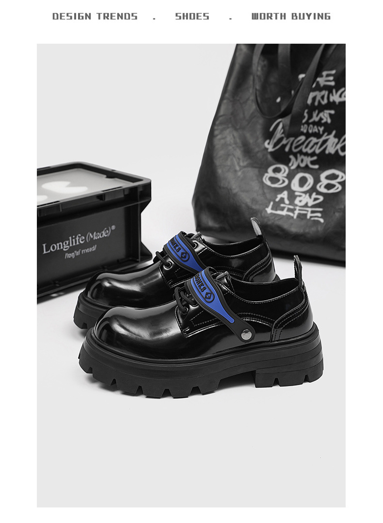 Scarpe Derby da uomo in pelle con punta tonda e suola spessa, stile britannico estivo, ShoeVault_voghion.com