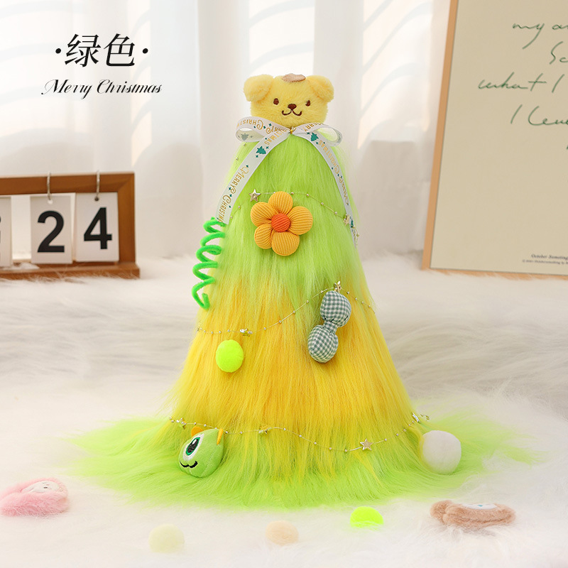 Decoración de árbol de Navidad de peluche de escritorio paquete de árbol mini rosa pequeño árbol de Navidad con adornos de luz