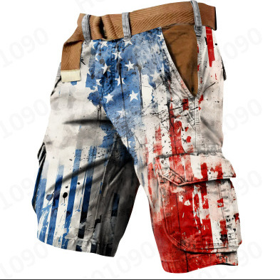 2025 European and American Flag Shorts Casual American Style Men's Summer Work Pants Sports Loose Wear-Resistant Five-Point Casual Pants