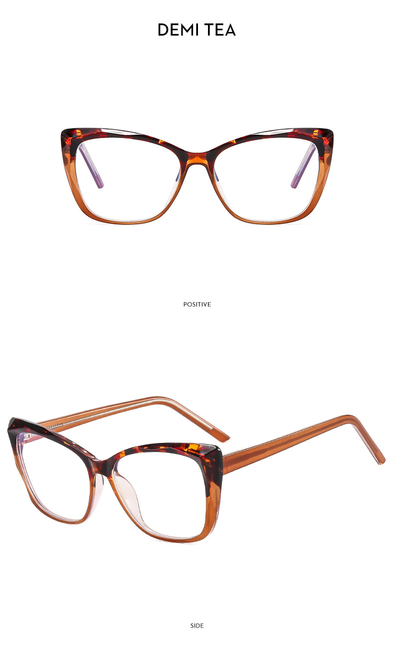 2023 New TR90 insert cat eye anti-blue glasses frame spring leg plain plain lens tide glasses_voghion.com