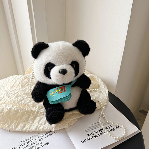 Backpack Panda Plush Toy Small Backpack China Panda Souvenir Children's Crossbody Bag Mink Fleece Plush Shoulder Bag