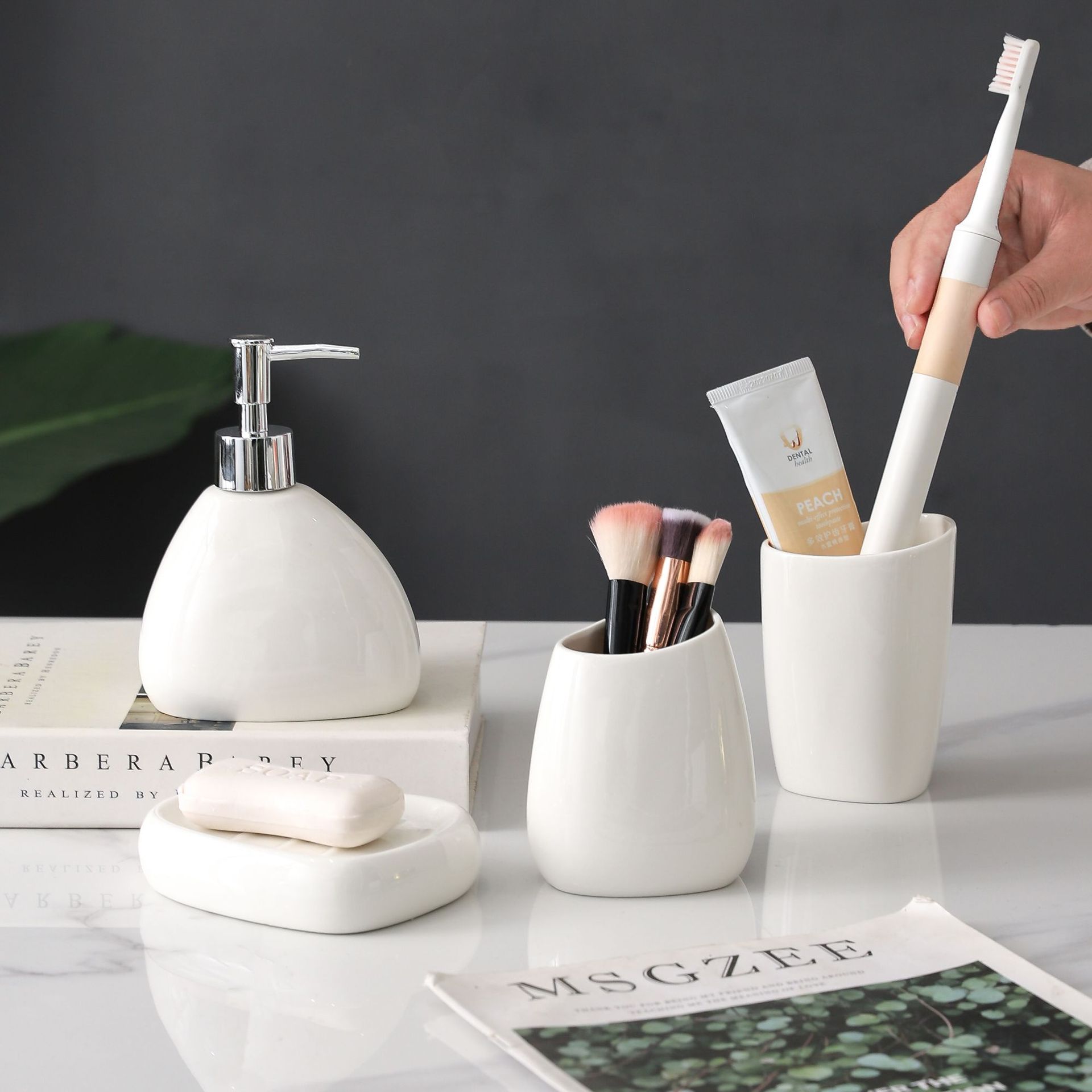 Juego de Accesorios de Baño de Cerámica para Lavamanos