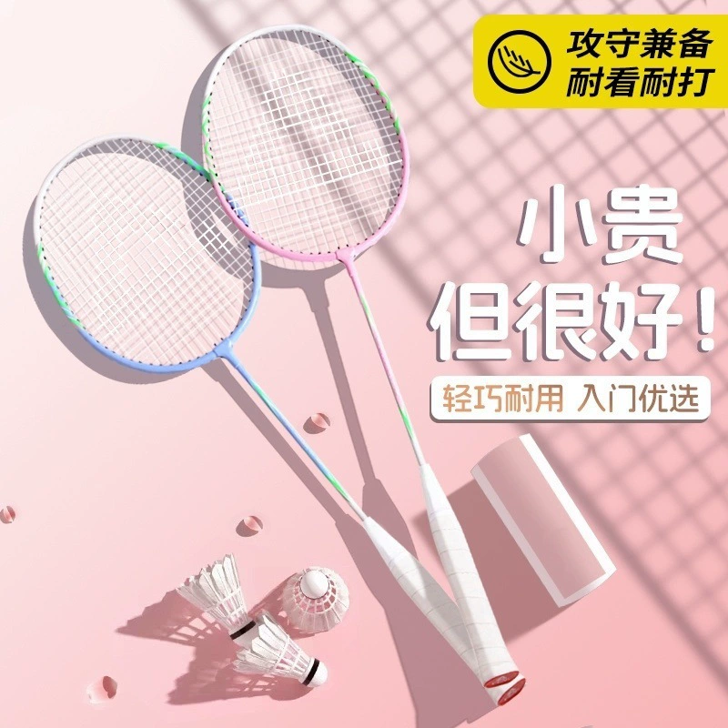 Ракетка с перьями, двойная ракетка, набор для бадминтона, ракетка для бадминтона, профессиональная для взрослых и детей, купите один, получите один бесплатно, оборудование все в одном