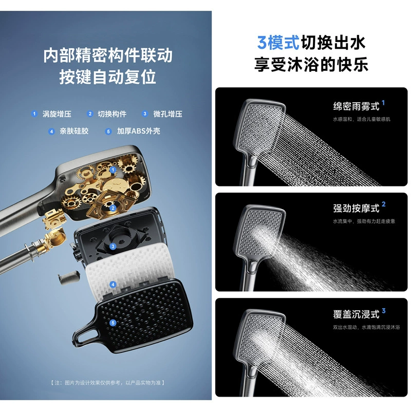 Shower set (Hengcin) AT4 — fine‑copper mixing valve, hydropower bathing, gun‑gray/white