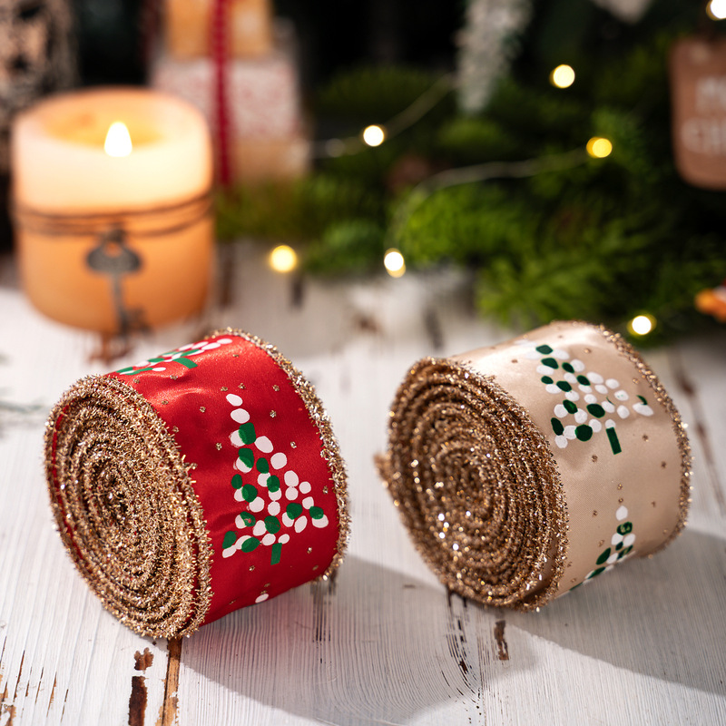 Haobei 新しいプリントオニオンピンクツリーリボンクリスマスリボンクリスマスツリーガーランド装飾リボンアレンジメントリボン|undefined