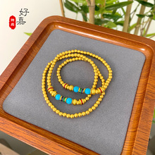 新中式绿松石珠珠项链铜镀金古法多圈叠戴手串设计感文艺男女饰品