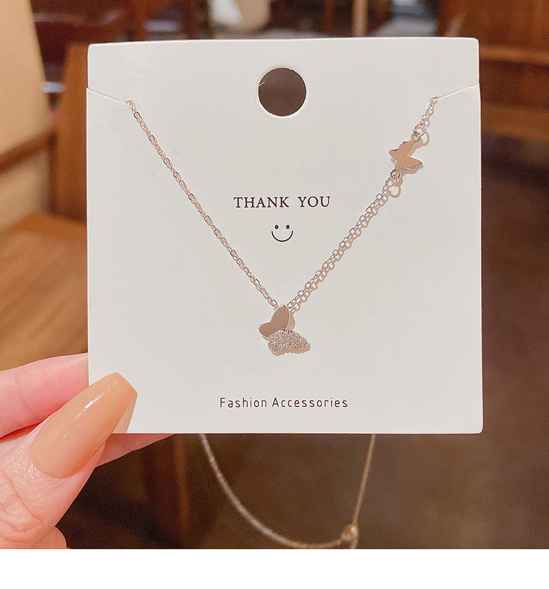 Micro-Inlaid Butterfly Titanium Steel Necklace Retro Clavicle Chain