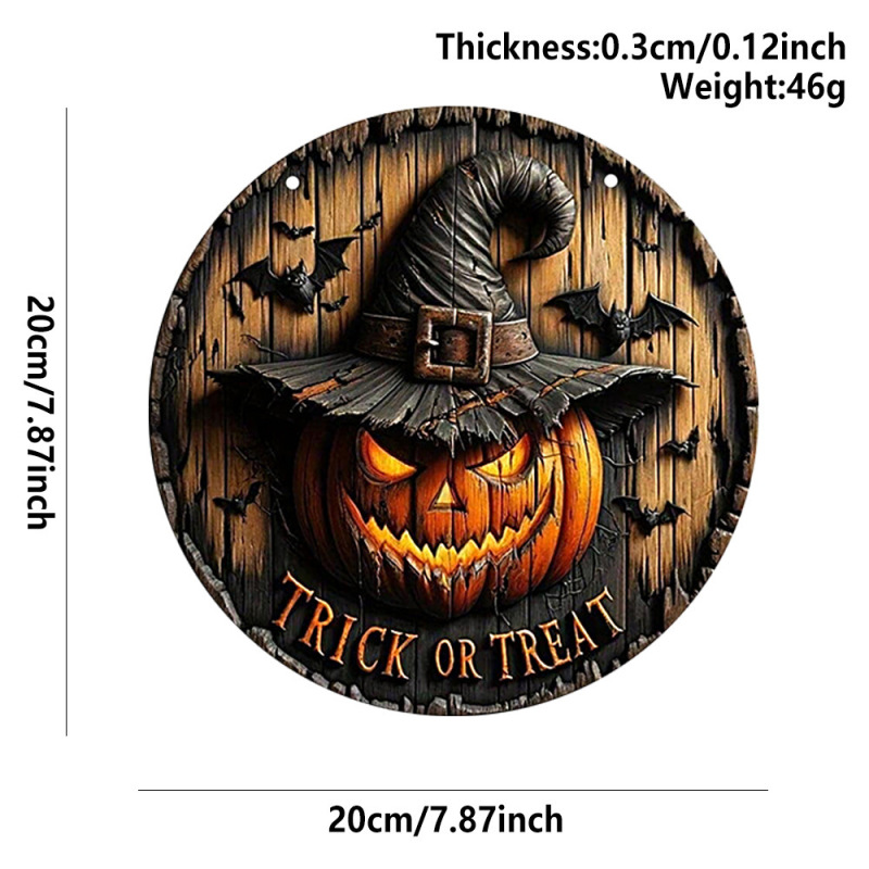 現物ハロウィーン木製フロントポーチ表札木製工芸品看板ハロウィーンパーティー装飾円形看板|undefined
