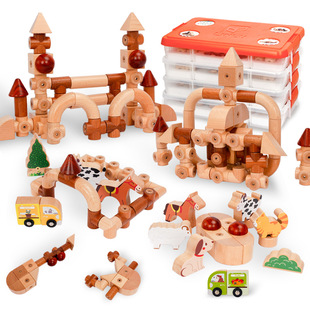 Lin Lu Magnetic Wooden Building Blocks Qile World Children's Magnetic Matching Toys for Early Childhood Education Gifts