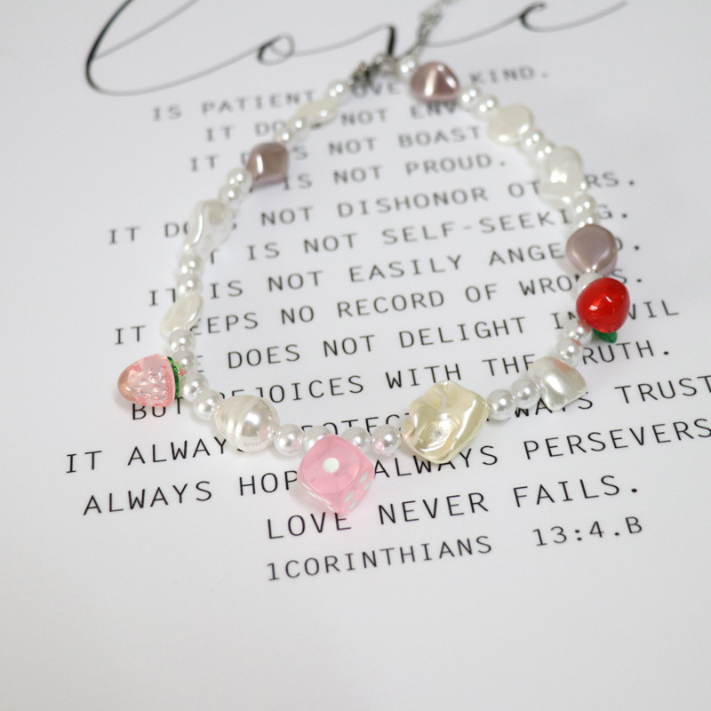 Cherry Strawberry Dice Multi-Element Pendant beaded Necklace
