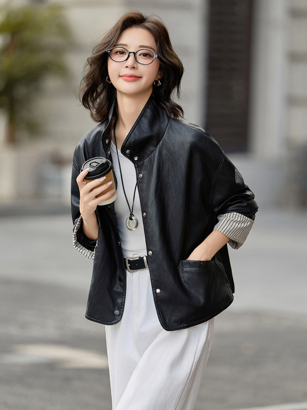 休闲条纹拼接袖口立领外套女2025秋休闲百搭时尚减龄上衣YG82981|undefined