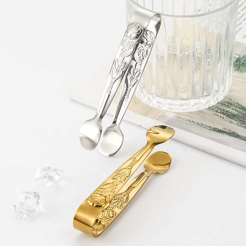 Cruz-frontera 304 de acero inoxidable Rosa patrón de azúcar clip en stock engrosada mini clip de alimentos bar clip de hielo