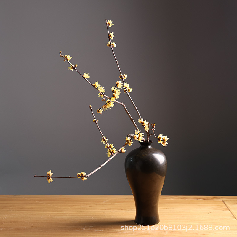 Mei vase Jingdezhen ceramic light luxury Zen-style retro Chinese-style flower vase desktop decoration living room sword mountain flower arranging vessel