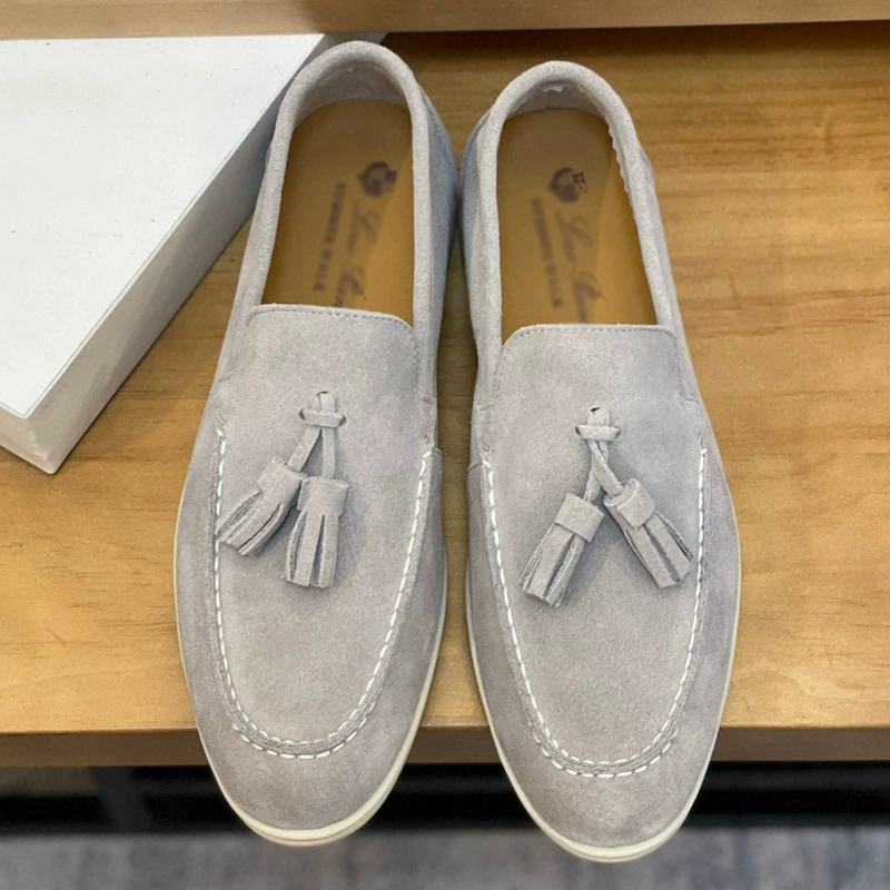 Европейские туфли из натуральной кожи с кисточками, мягкой подошвой без шнуровки, высококачественные замшевые, нубуковые и кожаные лоферы с текстурой для мужчин и женщин.