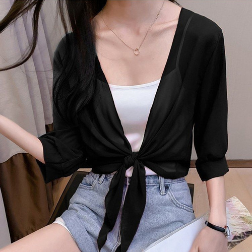 Summer Korean style loose long-sleeved cardigan jacket women's shirt Southeast Asian women's solid color thin windbreaker sun protection clothing for women