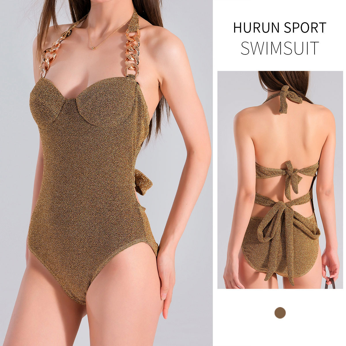 HURUN2024 nueva moda sexy triángulo cubre el estómago delgado pecho pequeño reunido chaqueta de baño de vacaciones de primavera