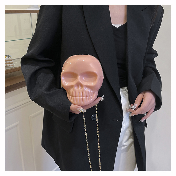 189g Weight Zipper Closure Type Single Shoulder Strap Strap Type Shoulder Bag Bags Type Casual Occasion Plastic Material Skull Pattern All Seasons Season Women's Gender Streetwear Style Oval Shape Mini Size Women's Mini Plastic Skull Streetwear Oval Zipper Shoulder Bag 17