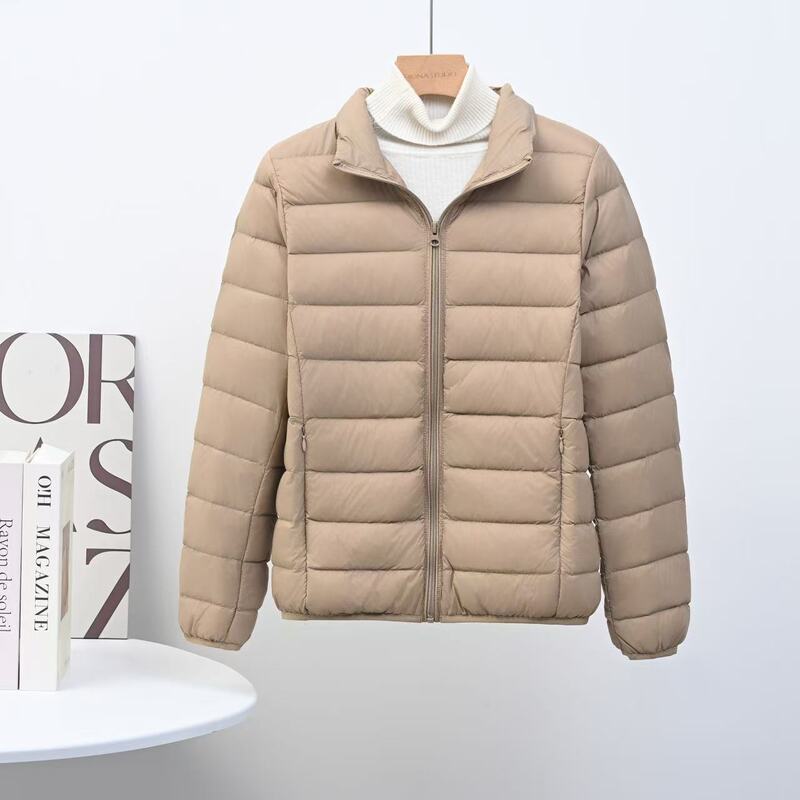 Cross-Border Korean Style Autumn and Winter New Lightweight down Jacket for Women, Stand Collar, Short Style, White Duck Down, Warm, Slim Fit, Plus Size Coat