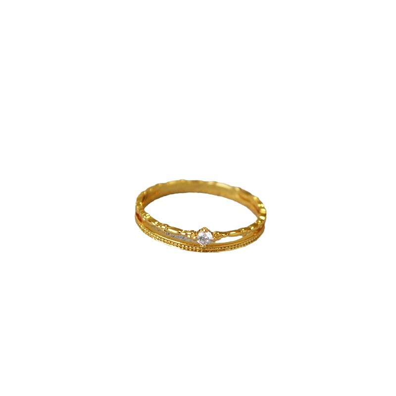 Anello sottile impilabile in ottone placcato oro, stile giapponese, di nicchia, leggero, di lusso, retrò, minimalista, a doppio strato, con zirconi e diamanti._voghion.com