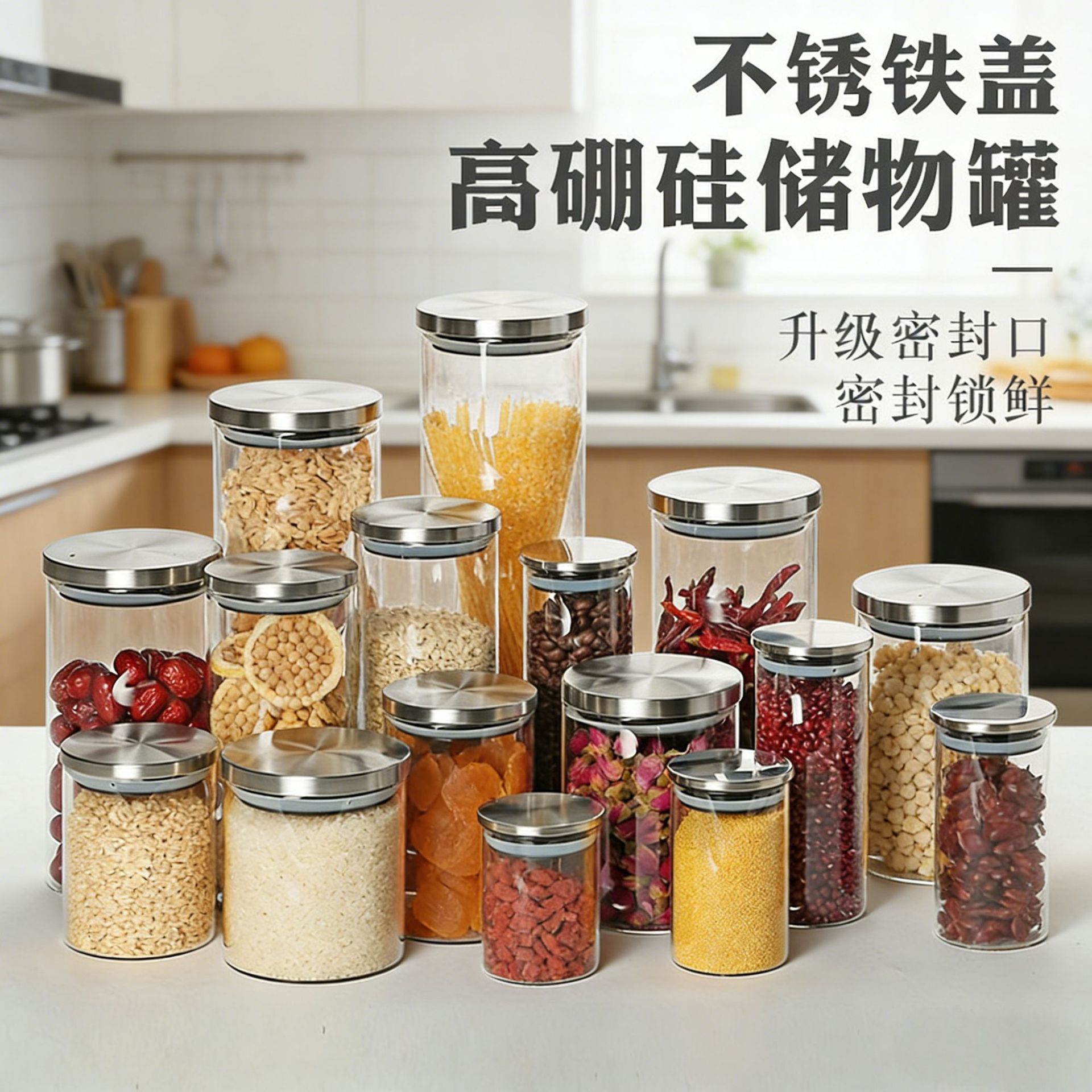 Sealed Jar Food-Grade High Borosilicate Glass Kitchen Transparent Tea and Grain Moisture-Proof Storage Jar Storage Container