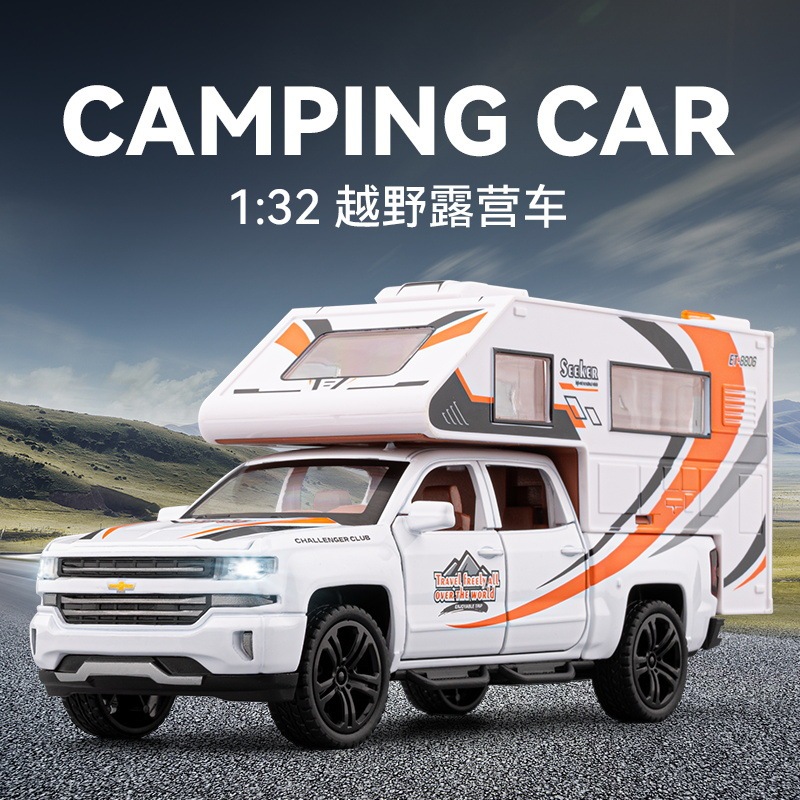 Simulated Alloy Chevrolet Off-Road Camper Model Children's Travel Rv Toy Pickup Truck Boy Gift Collection