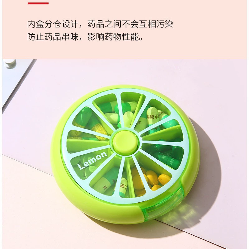 Производители напрямую поставляют круглый портативный недельный маленький аптечный ящик с семью коробками с поворотными мини-пластиковыми аптечками