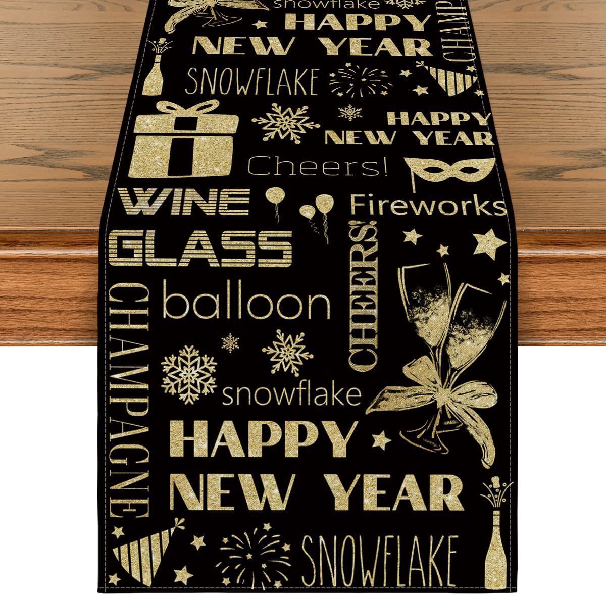 Bandera de Año Nuevo Fiesta de comedor Celebración Decoración Mesa de comedor Feliz Año Nuevo Hogar chimenea porche Mesa de mesa