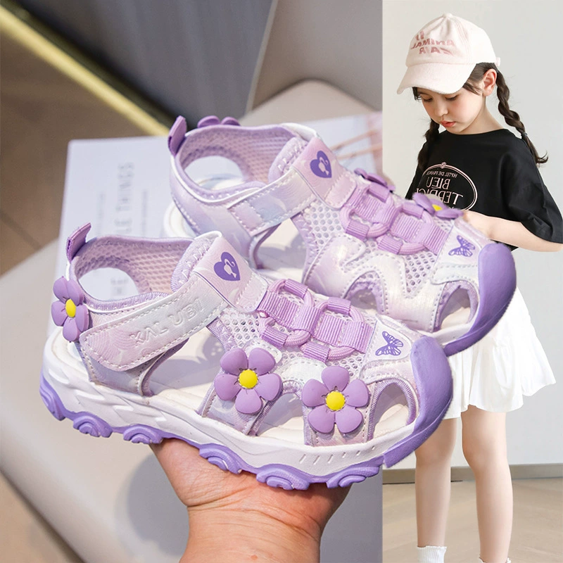 Баотоу сандалии для девочек 2024 Летние новые детские цветы