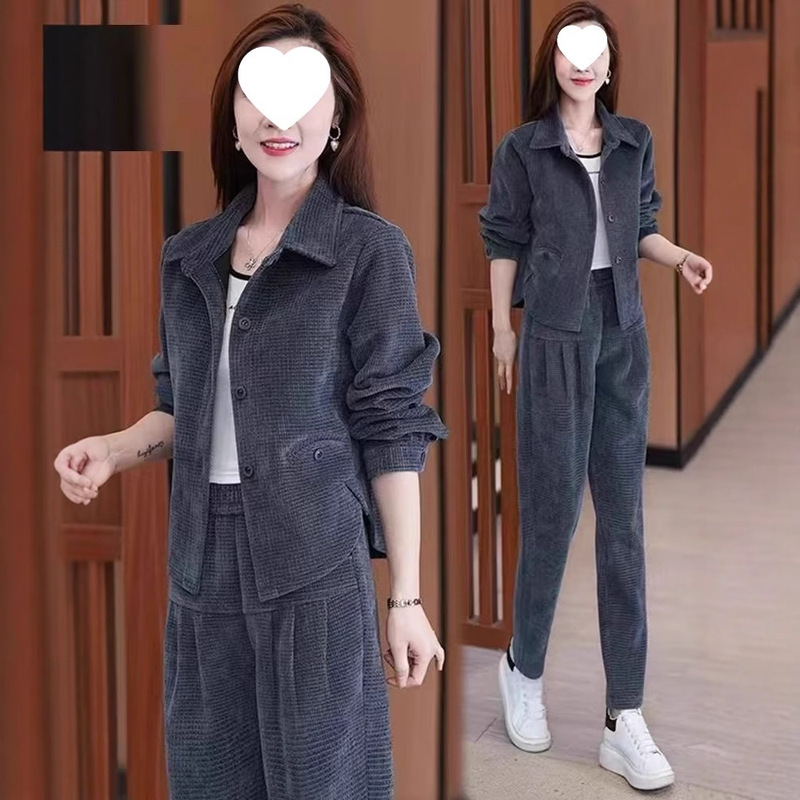时尚休闲运动服套装女2025年春秋新款小个子洋气外套直筒裤两件套|undefined