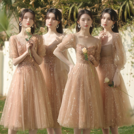Bridesmaid Dress New Summer Fairy Style Bestie Dress Sister Group Dress Female Petite Dress Mid-Length