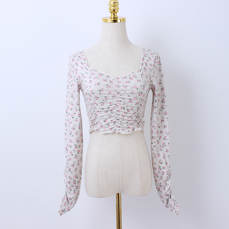 2021 Spring and summer new pattern girl Expect Broken flowers Chouzhe Wood ear Scheming Long sleeve T-shirt have cash less than that is registered in the accounts jacket